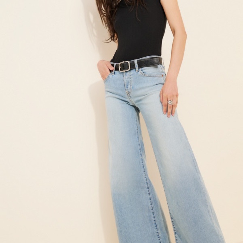 Re/Done Blue Mid Rise Palazzo Raw Hem Jeans